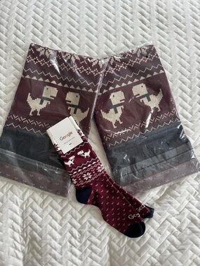 Google Merch Chrome Dinosaur Festive Frost Scarves & Sock, Lot of 3 NEW